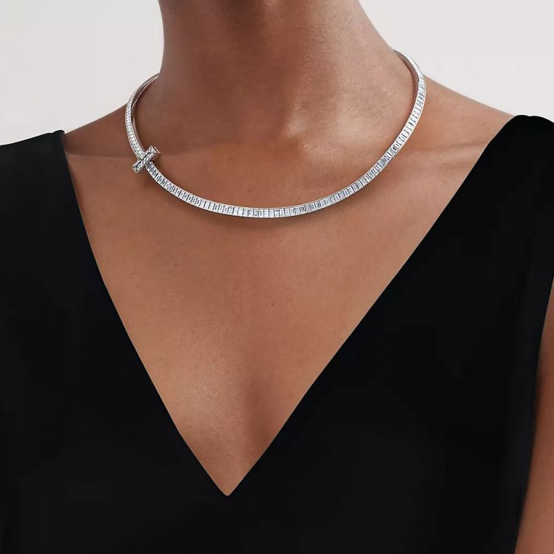 Baguette Cut White Sapphire Tennis Wedding Necklace