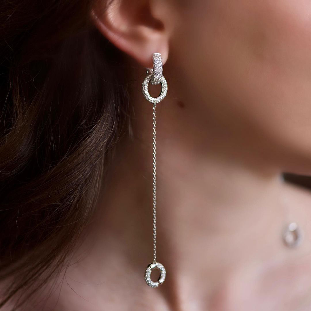 Round Cut White Sapphire Drop Earrings