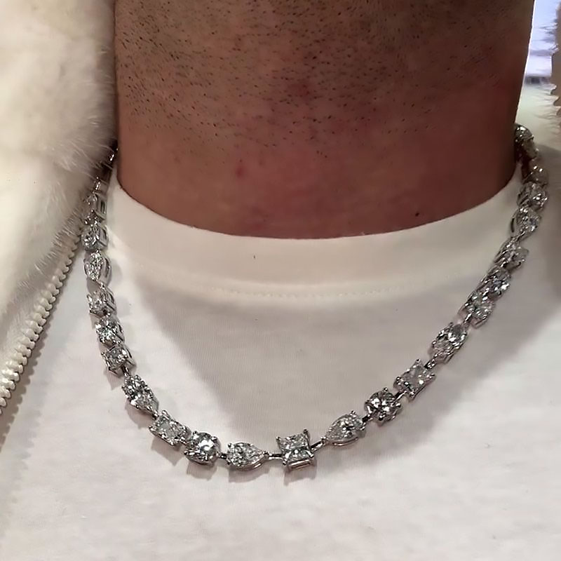 Multi-Cut White Sapphire Men's Necklace