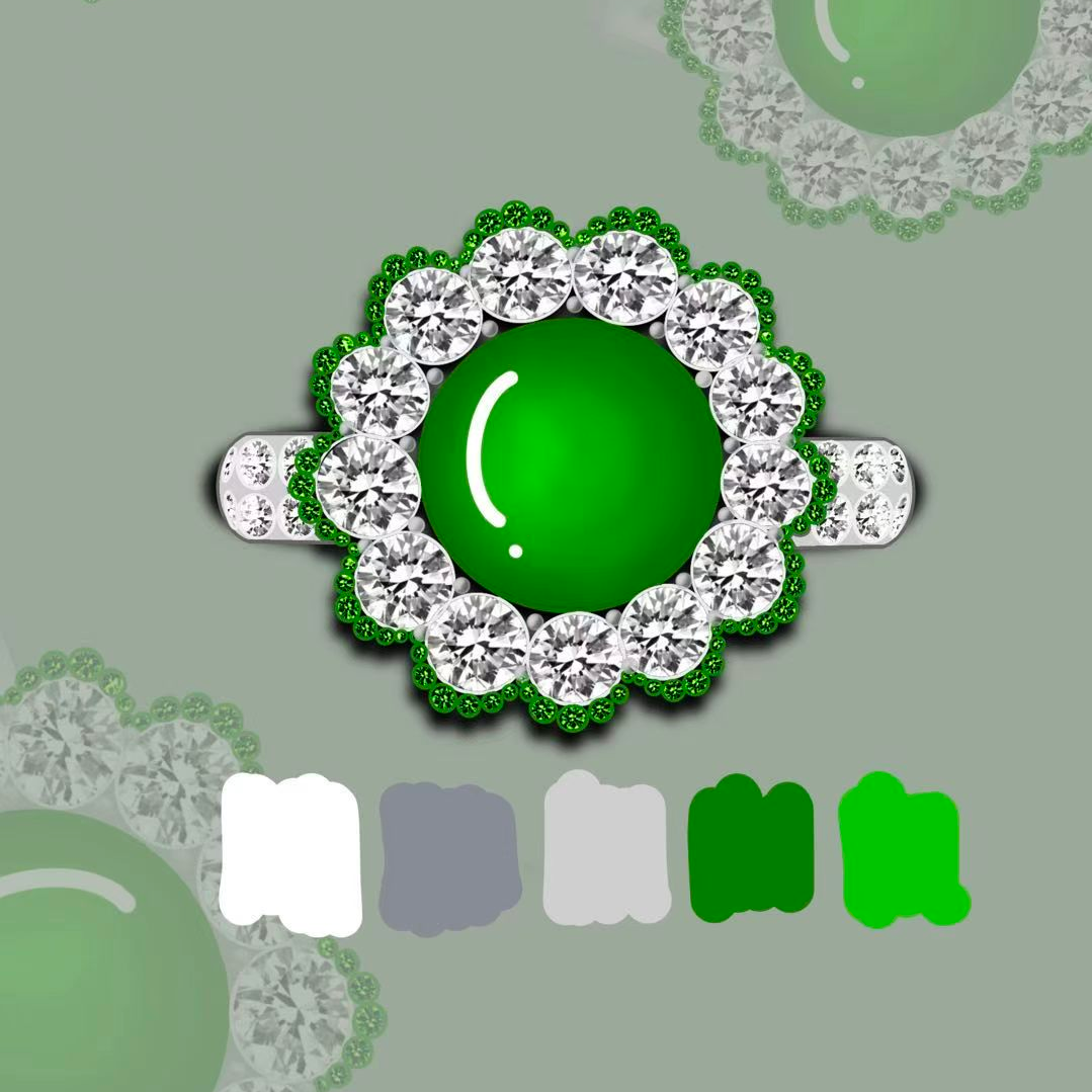 Original Design - 2ct Roundl Cut Emerald Sapphire Engagement Ring