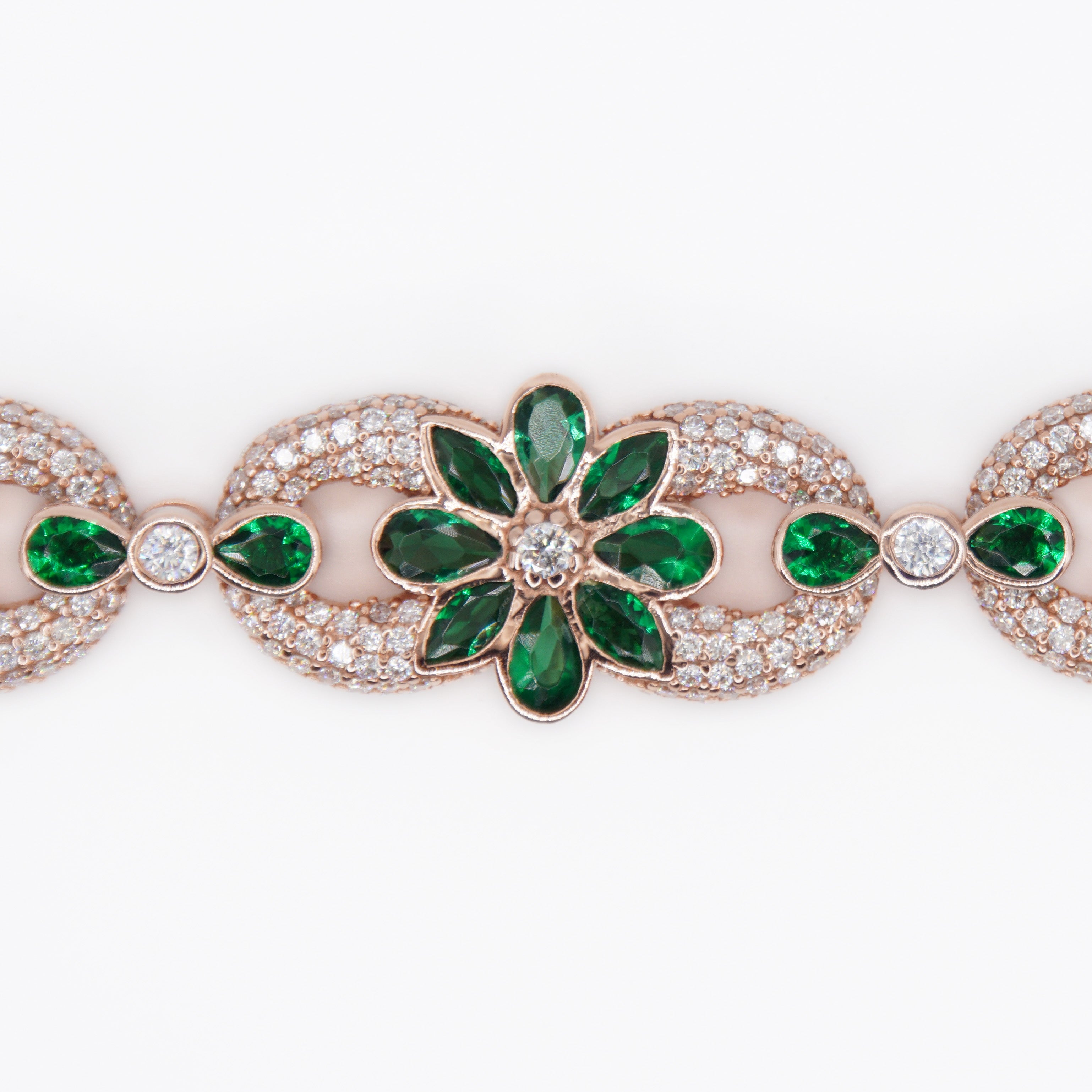 Multi-cut Emerald&White Sapphire Flower Infinity Bracelet