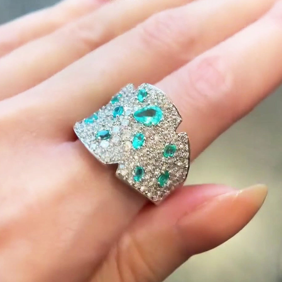 4.32ct Pave Setting Aquamarine&Diamond Cocktail Ring