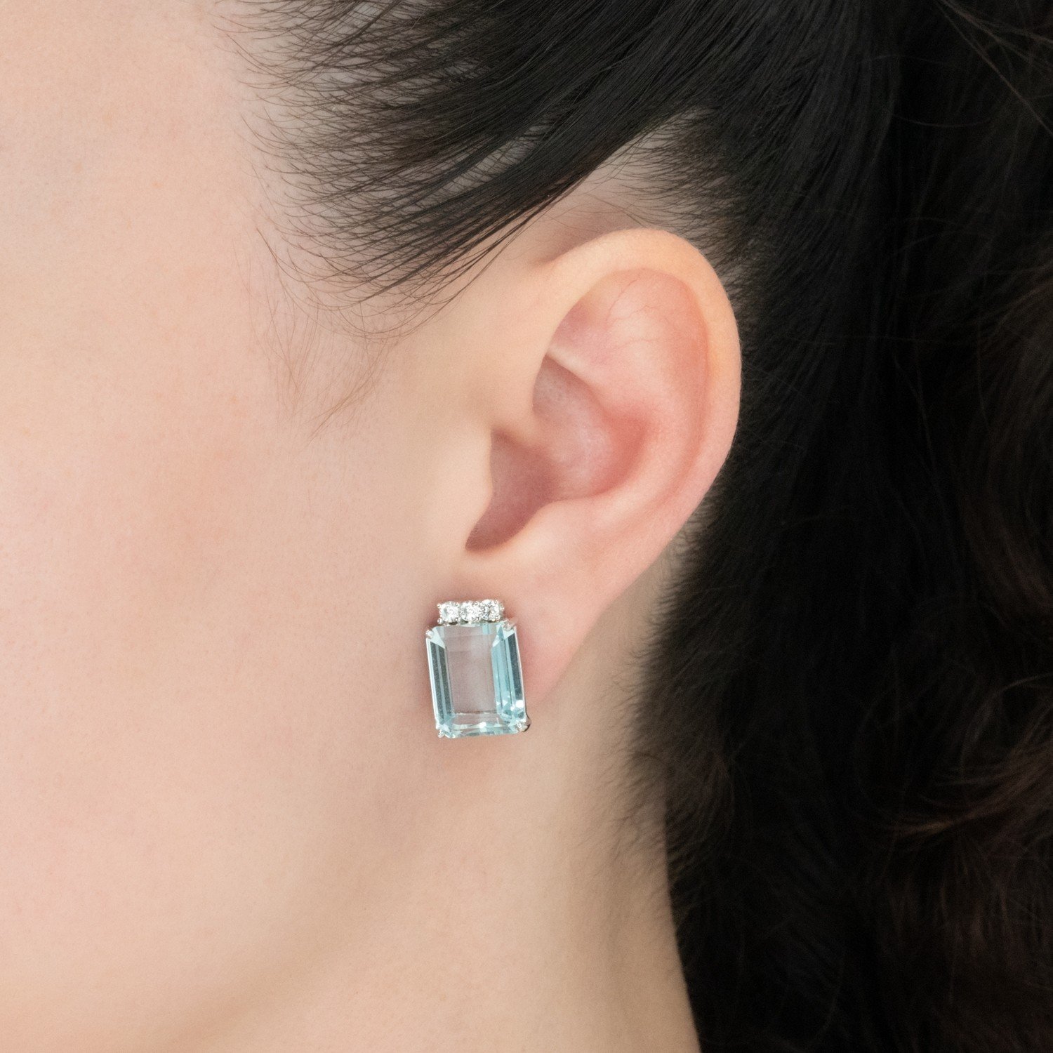 Emerald Cut Aquamarine Sapphire Stud Earrings