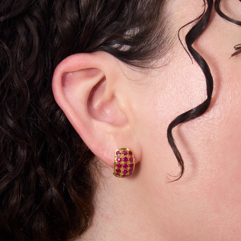 Pavé Setting Round Cut Ruby Sapphire Drop Earrings