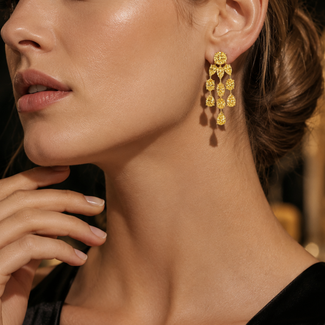 Pear Cut Yellow Sapphire Drop Earrings