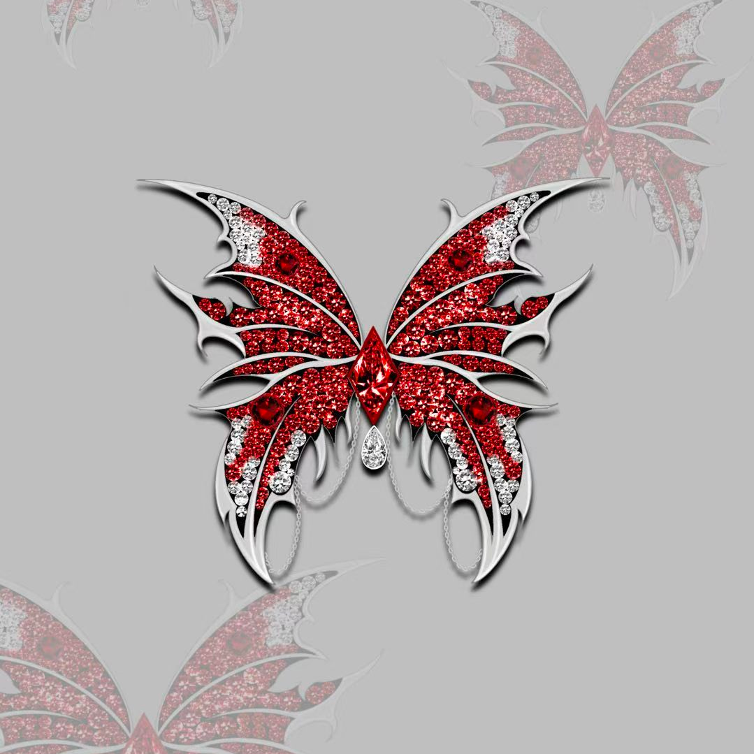 Original Design - Round Cut Ruby Sapphire Butterfly Brooch