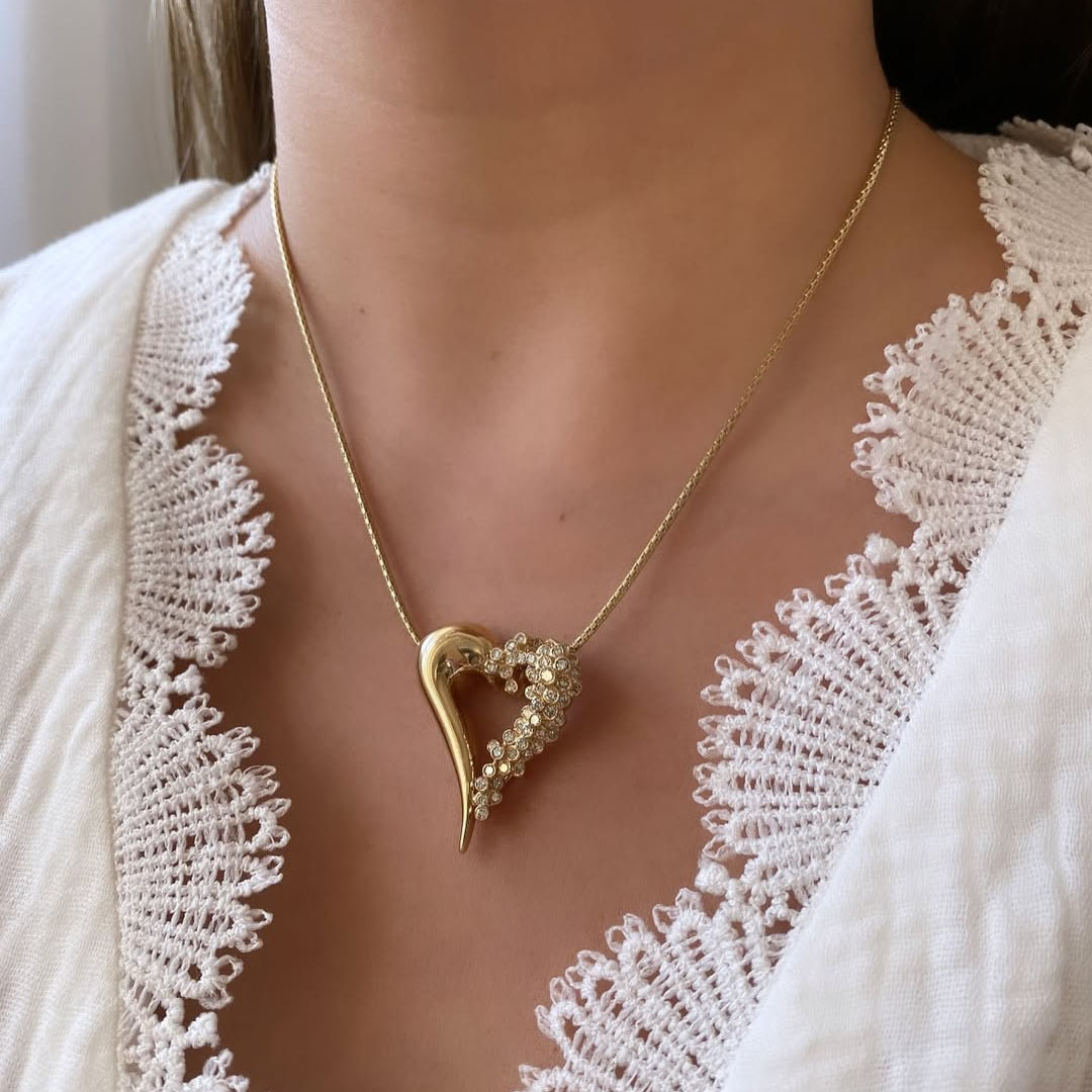 Round Cut Diamond Surrounded Heart Pendant Necklace