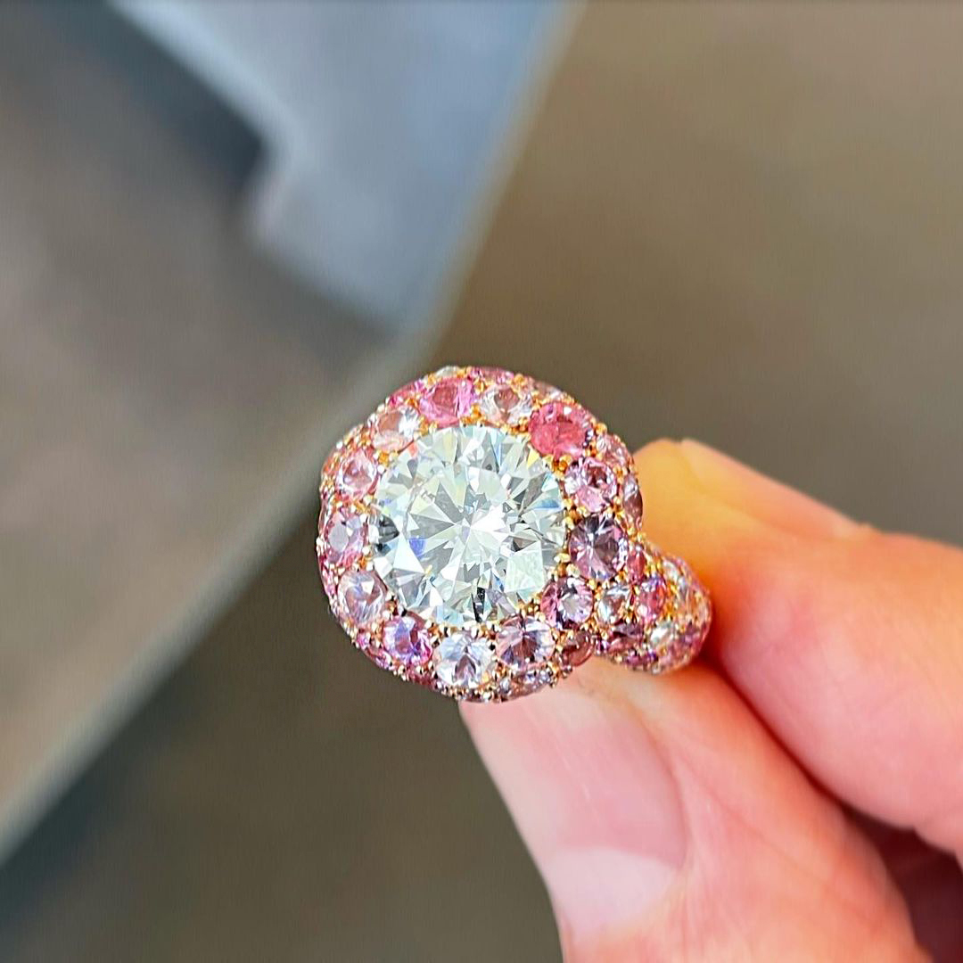 5ct Micro-pave Setting Round Cut Pink Sapphire Engagement Ring