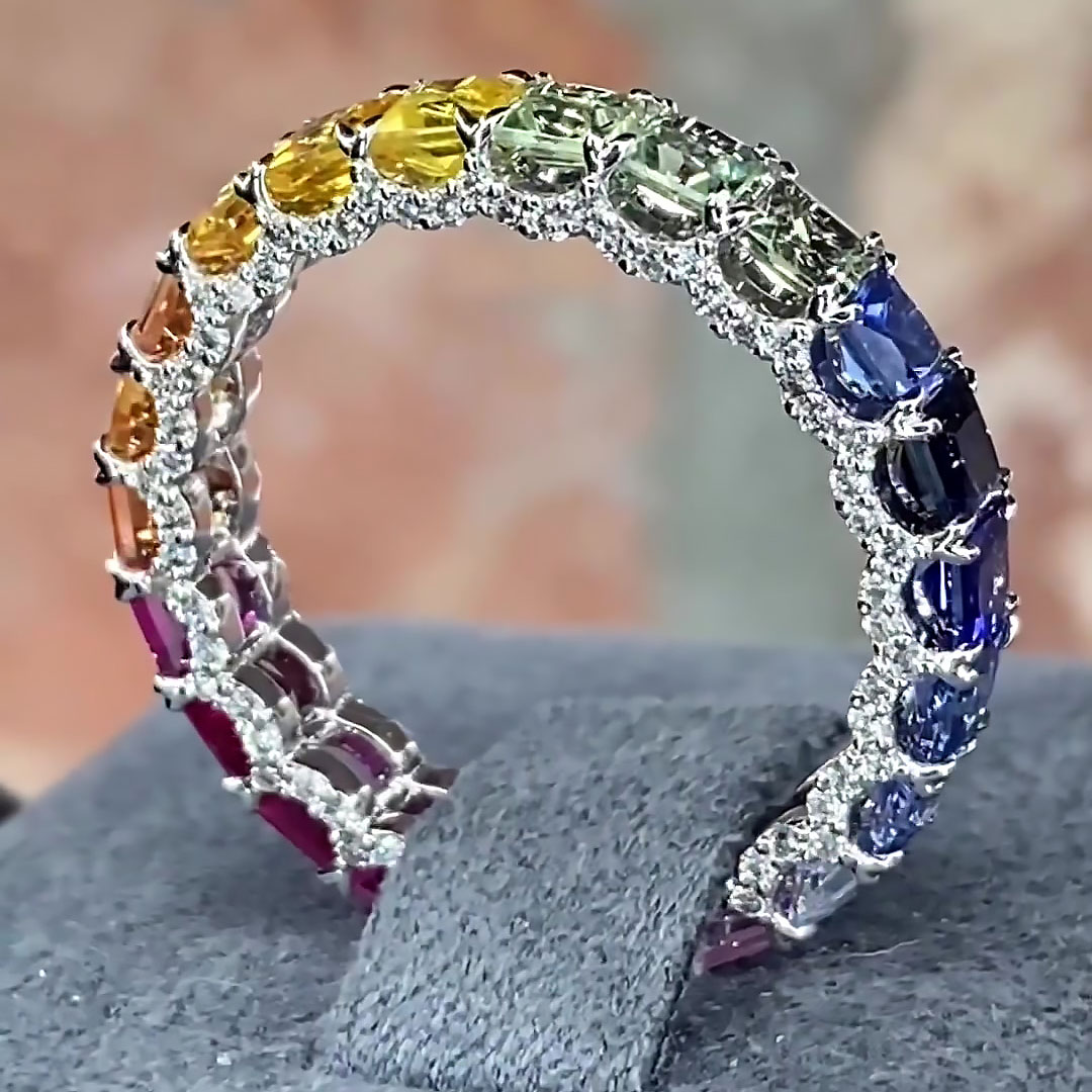 5.25ct Princess Cut Rainbow Sapphire Eternity Ring