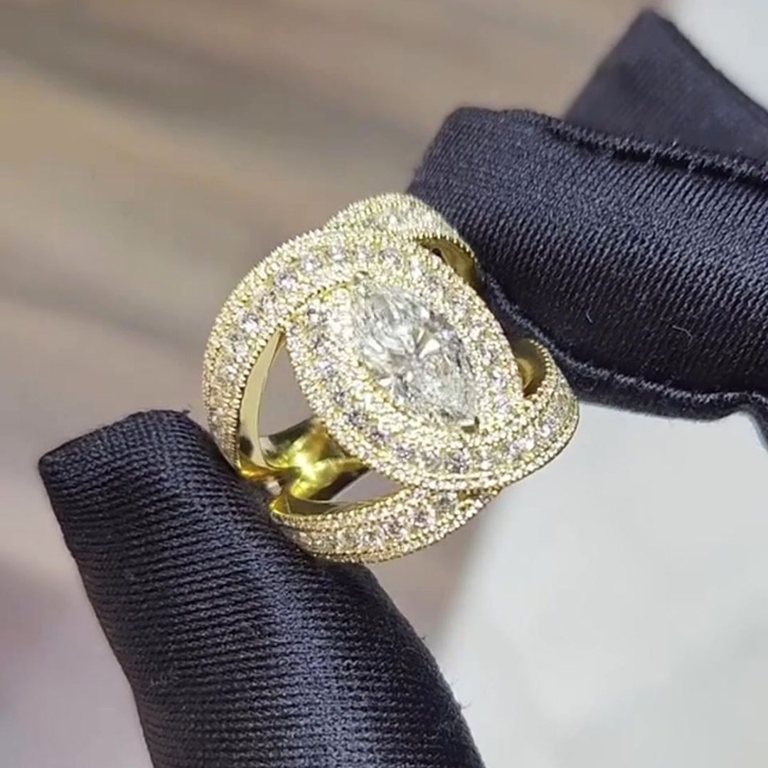 3ct Marquise Cut White Sapphire Split Shank Engagement Ring