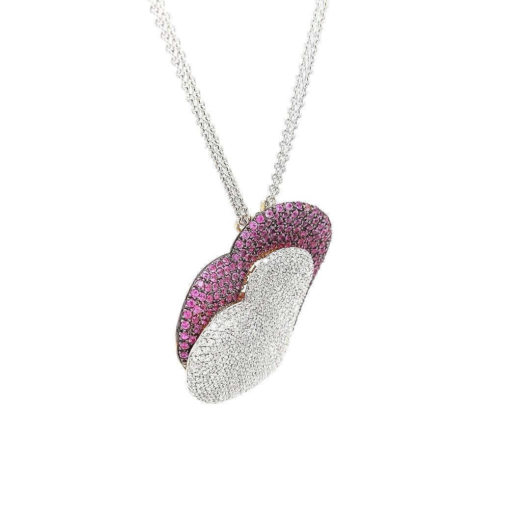 Fashion Heart Pink&Diamond Pendant Necklace
