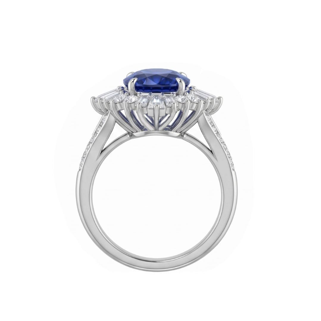 Original Design - 3.5ct Oval Cut Blue Sapphire Engagement Ring