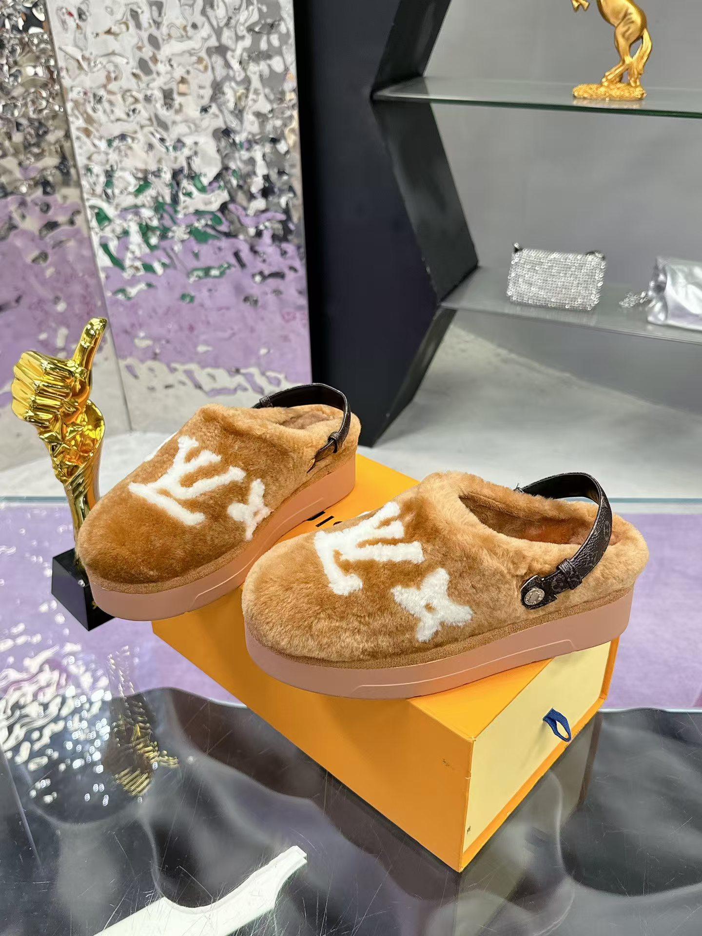 L design wool slippers with ankle strap high quality 