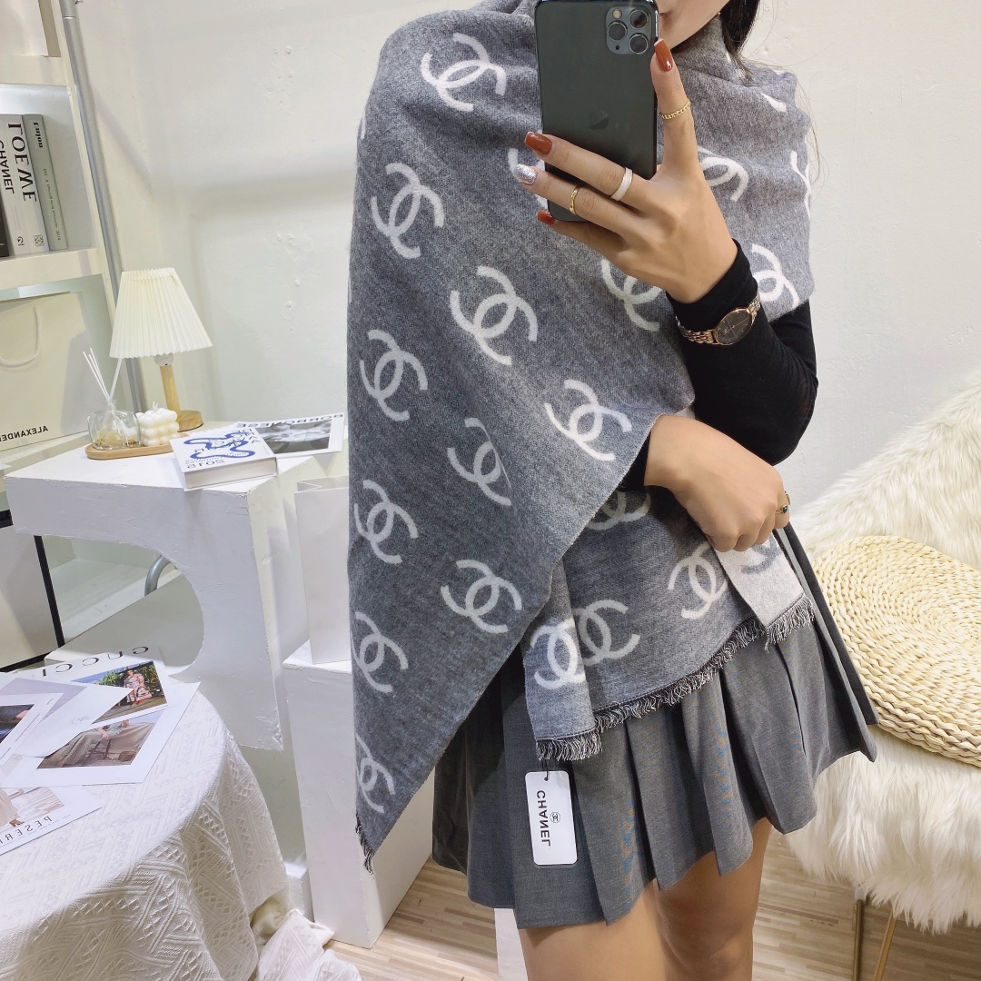 Chanel wool logo printing scarf