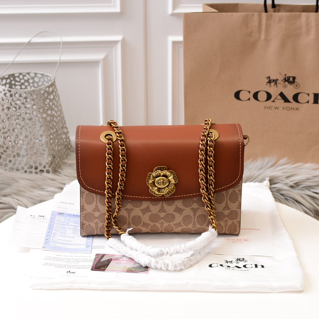 Coach Classic Tea Rose Spin Lock PARKER Chain Bag