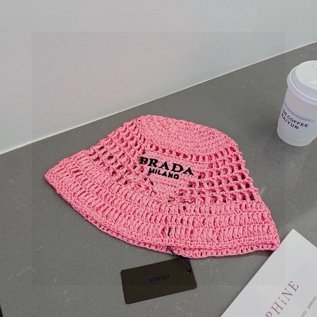 Prada hand-woven beach holiday style bucket hat