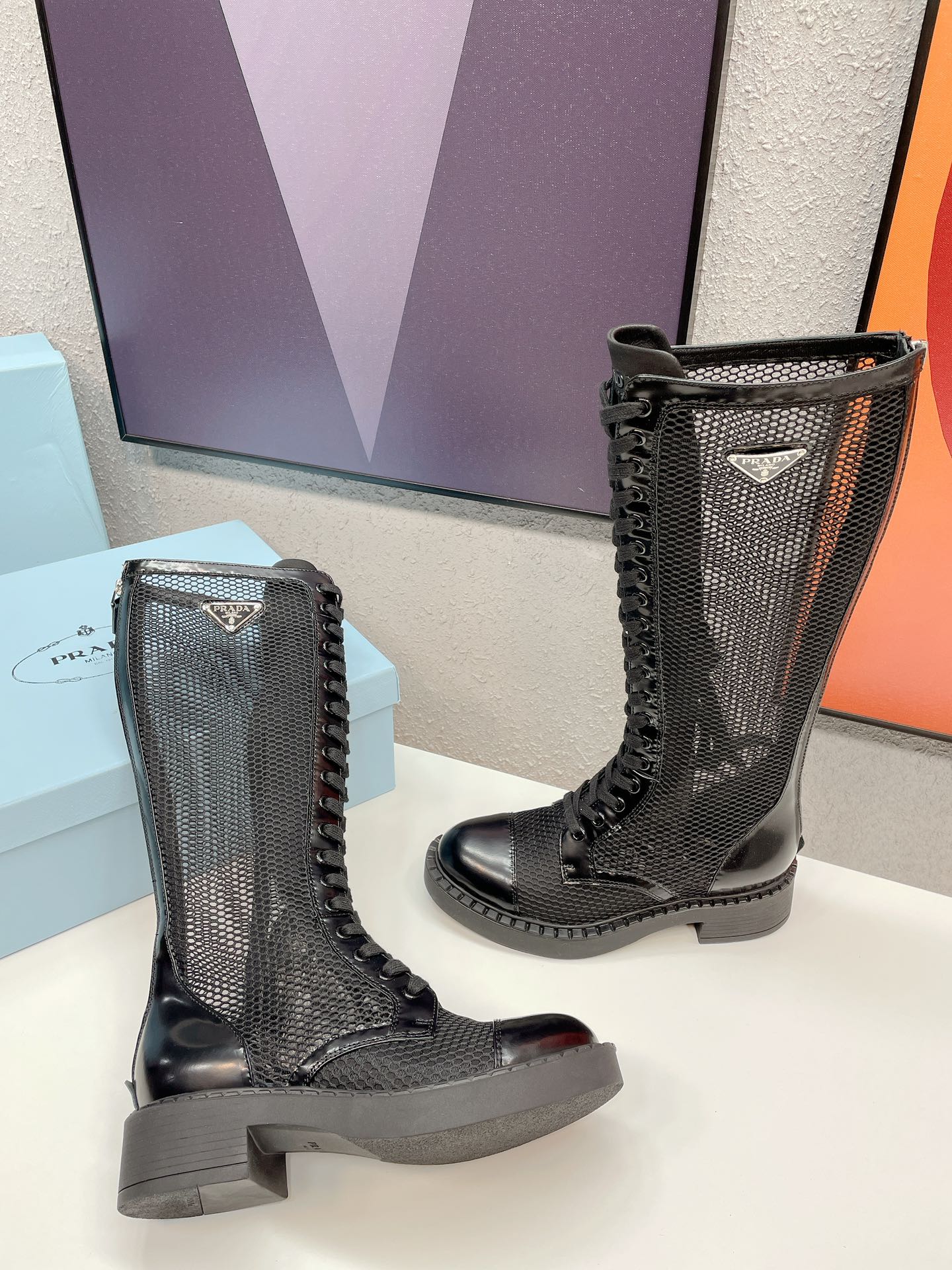 Prada 2022 new, classic triangle label, see-through boots star with the same model