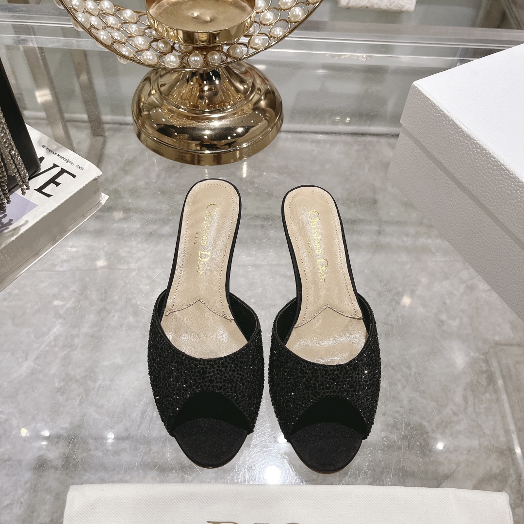 Dior 2024 Spring/Summer Fish Mouth Slippers Round Toe Mary Jane Heels