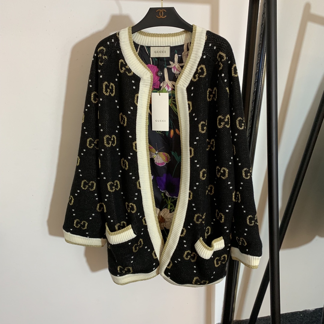 Top quality high-end G new style gold thread double G letter jacquard long-sleeved cardigan