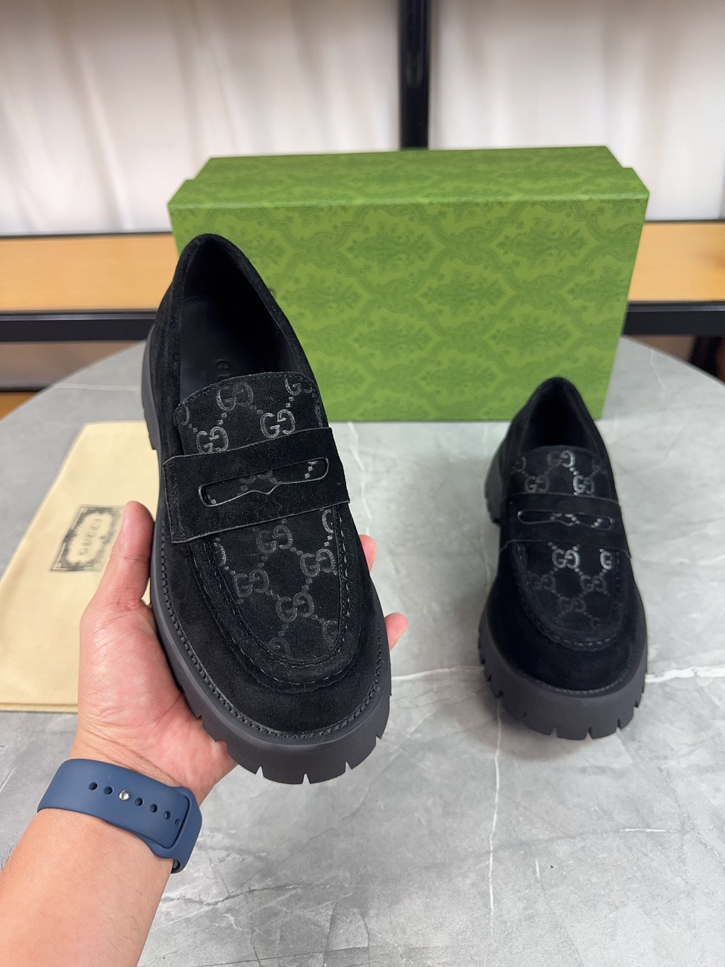 Gucc&i2024 new double GG furrow leather thick sole loafer platform shoes for men loafer shoes for women slip-on