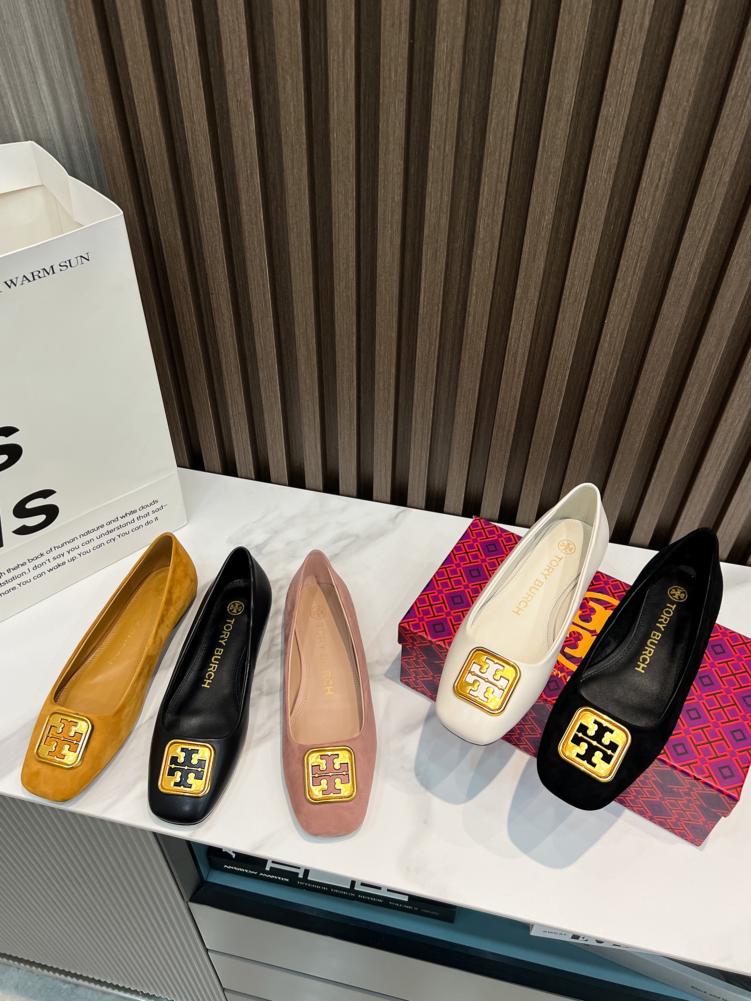 TB square toe flat shoes