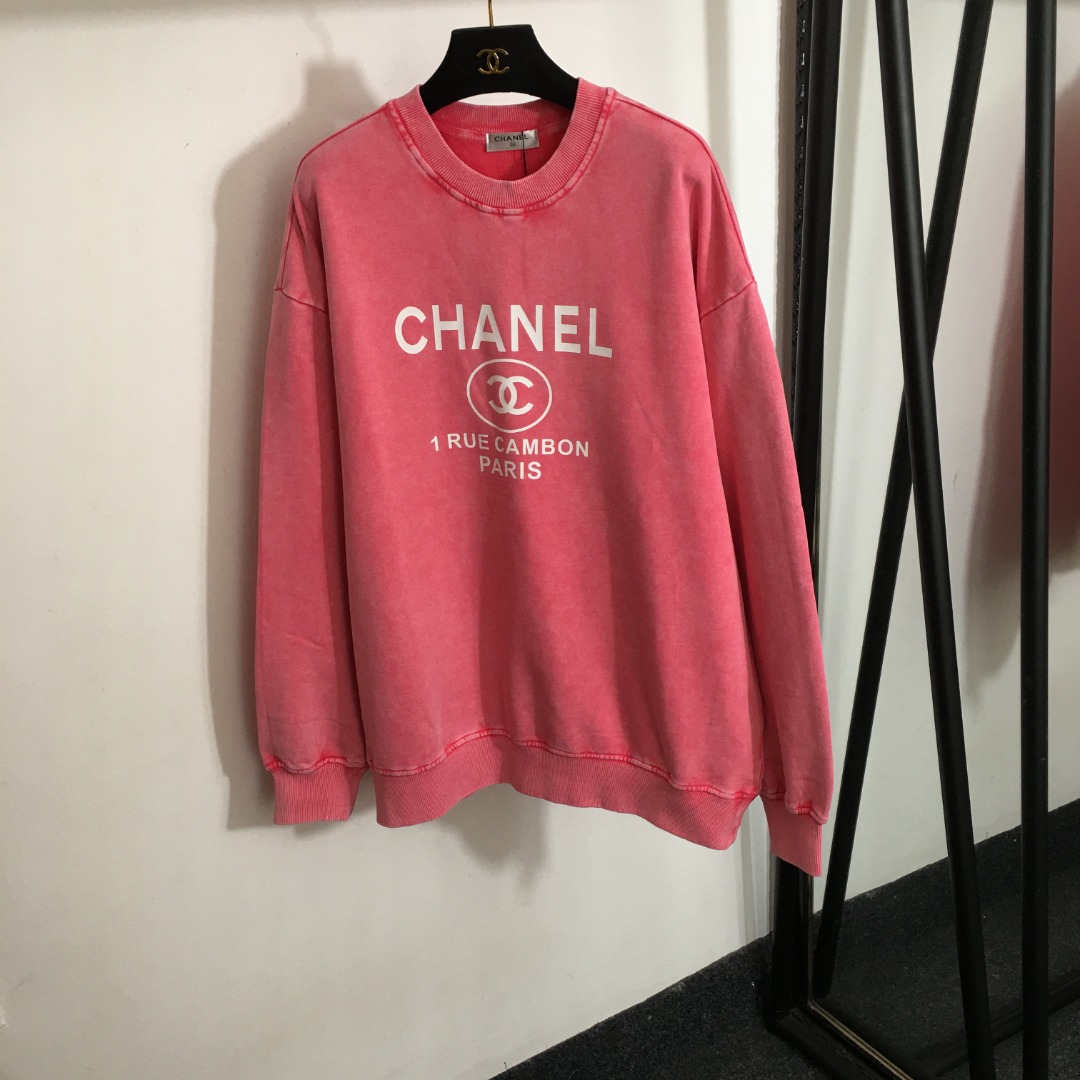 C design new logo letter print retro distressed pullover sweatshirt
