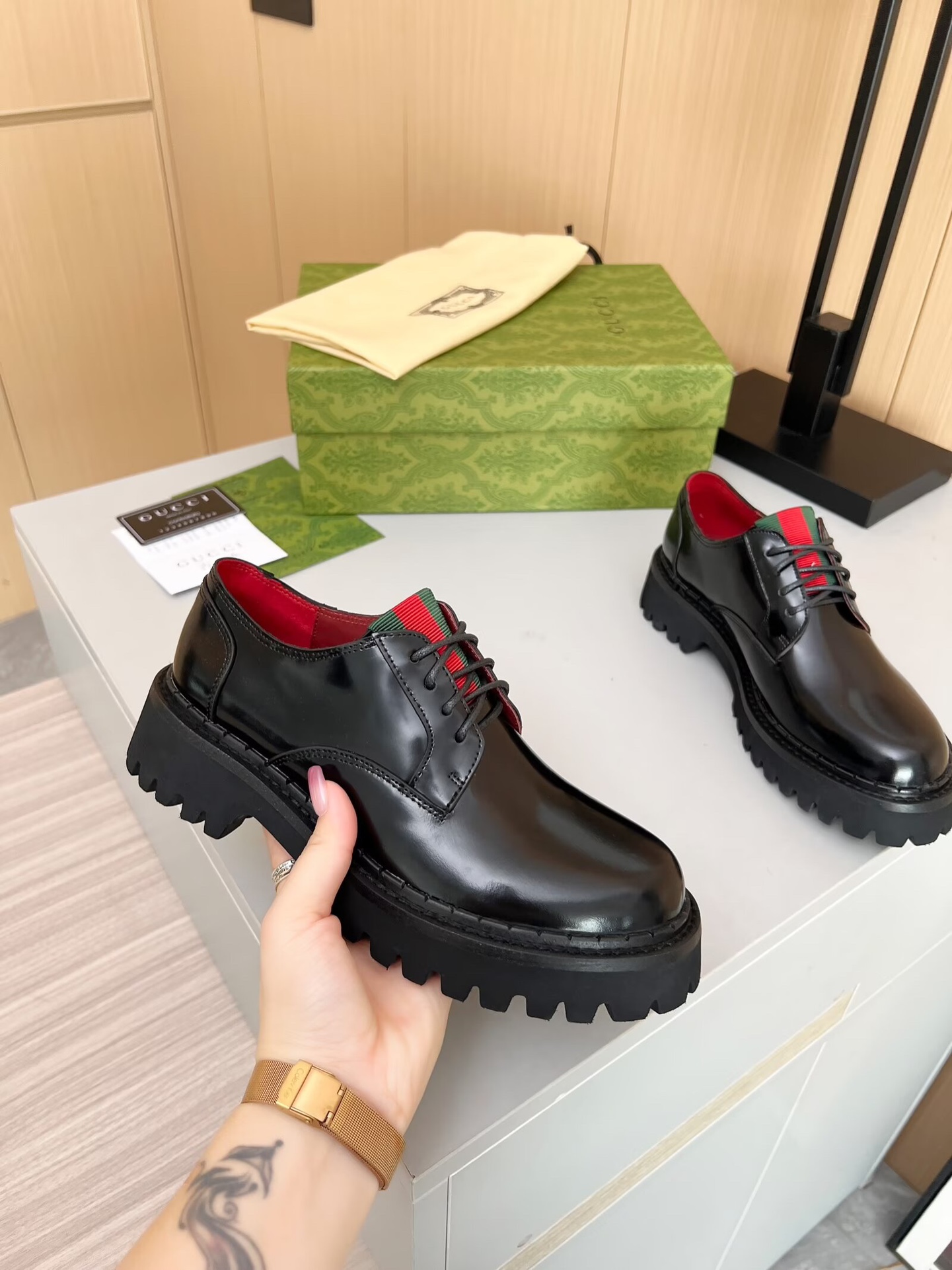 gucc thick sole loafers genuine leather shoes