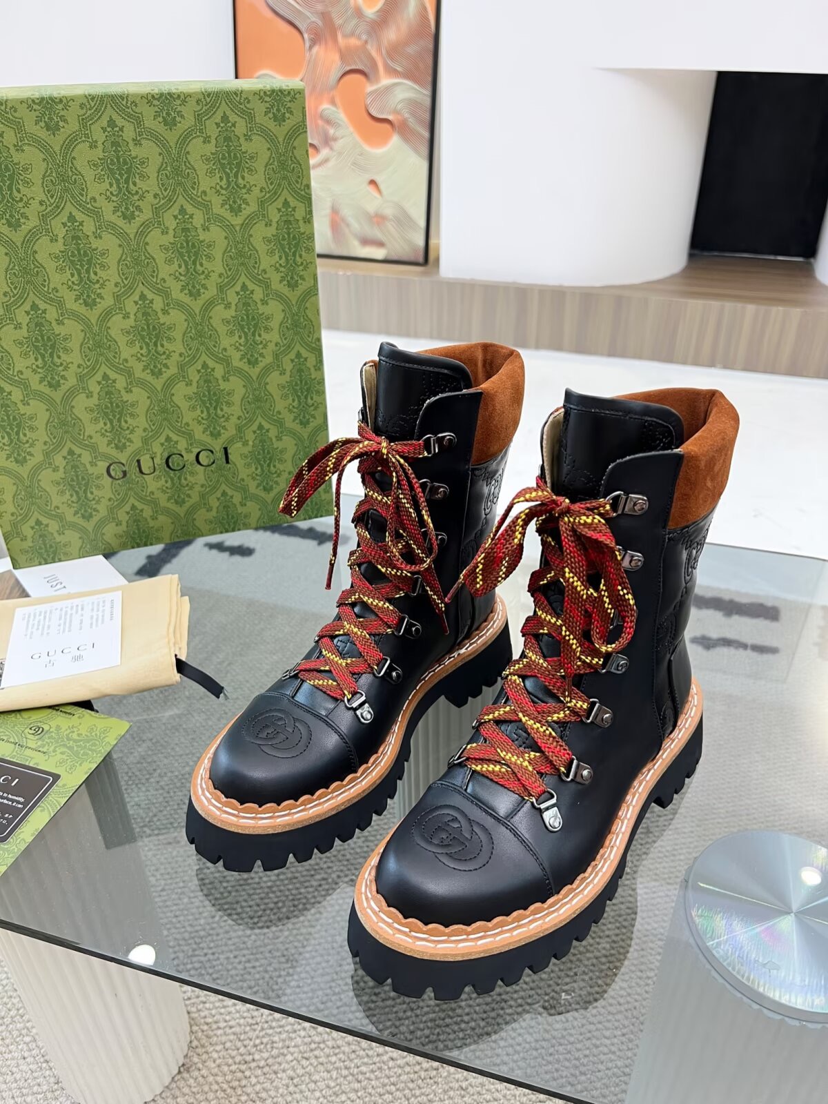 gucci lace-up martin boots electric embroidery short boots