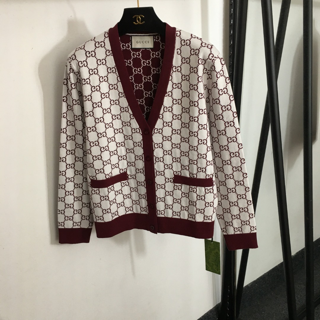 G new style monogram GG letter V-neck knitted cardigan