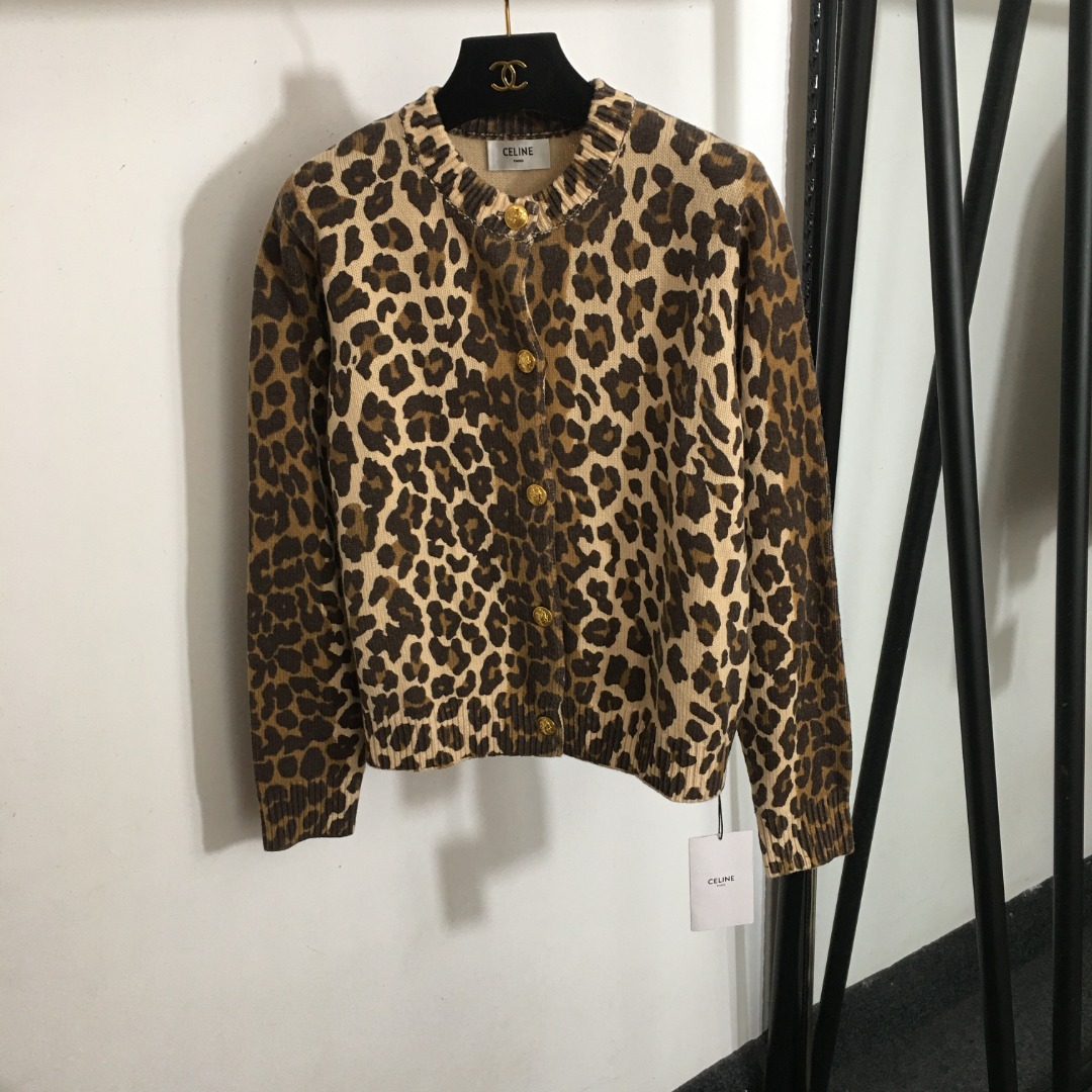 C design New Leopard Print Wool Knit Cardigan