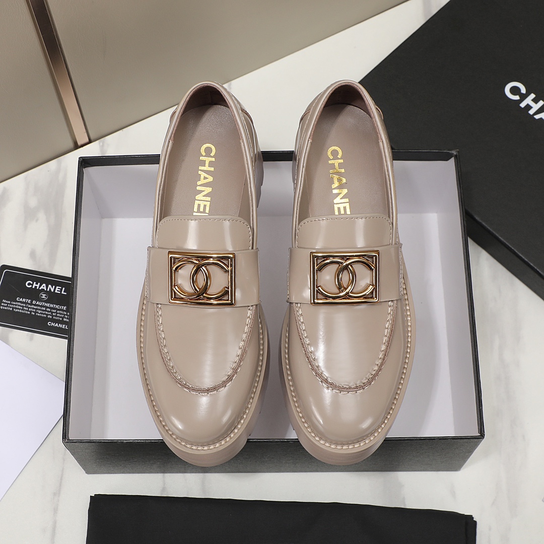 Chanel Square Buckle Color Block Loafers Women Leather Shoes