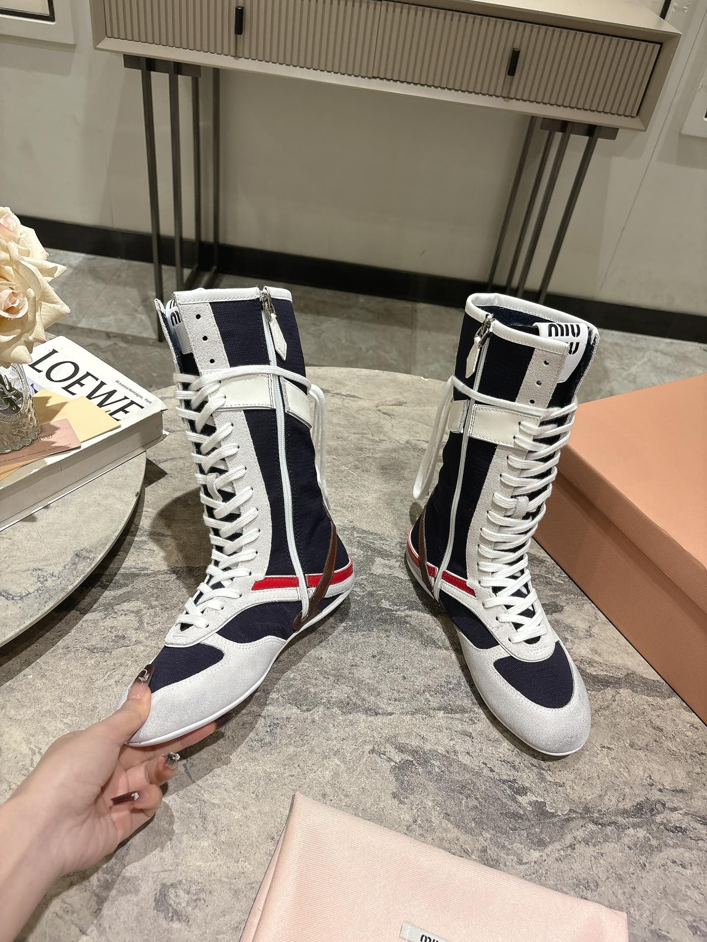 Miu Miu fashion boots lace-up Martin boots casual shoes