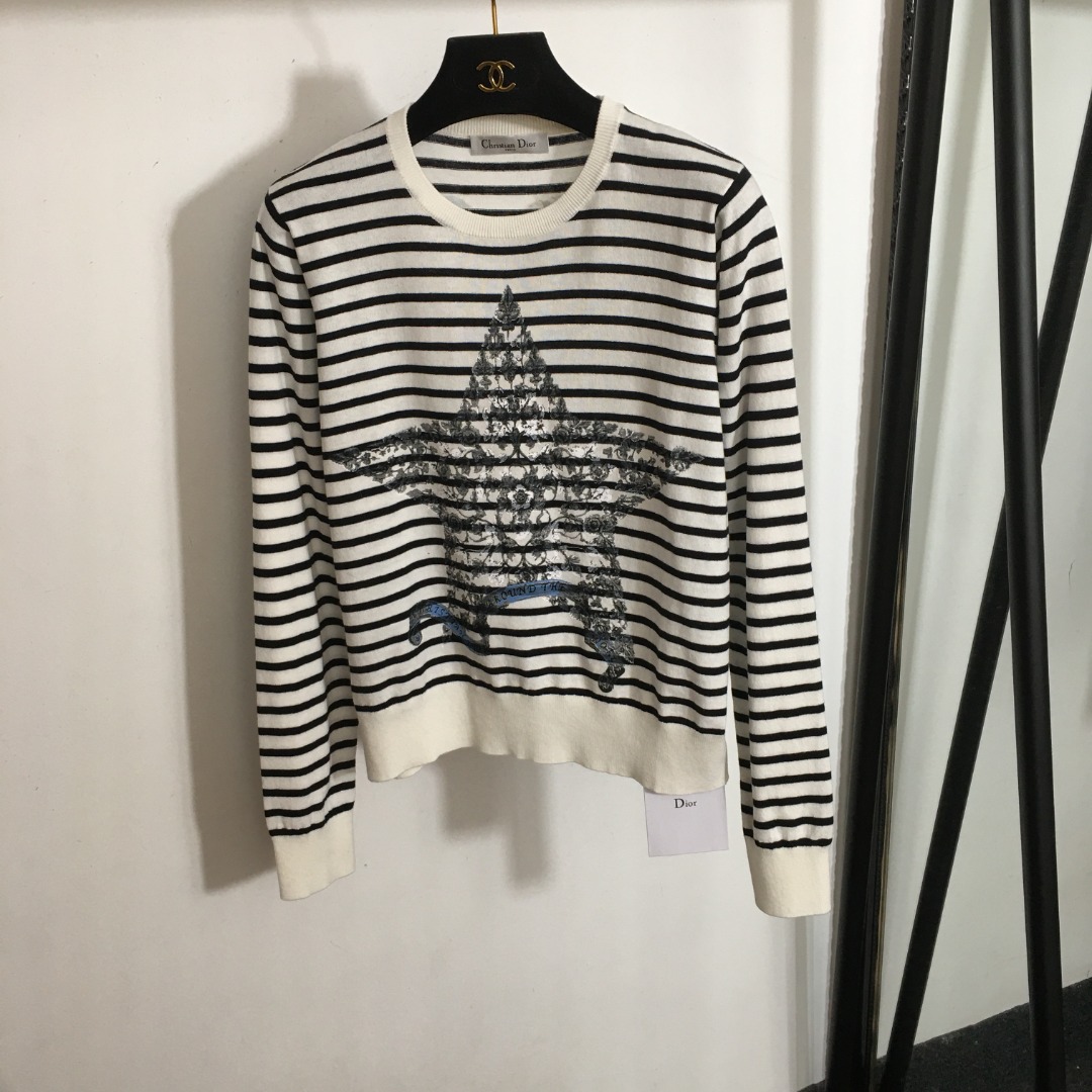 D design new five-pointed star stripe print top