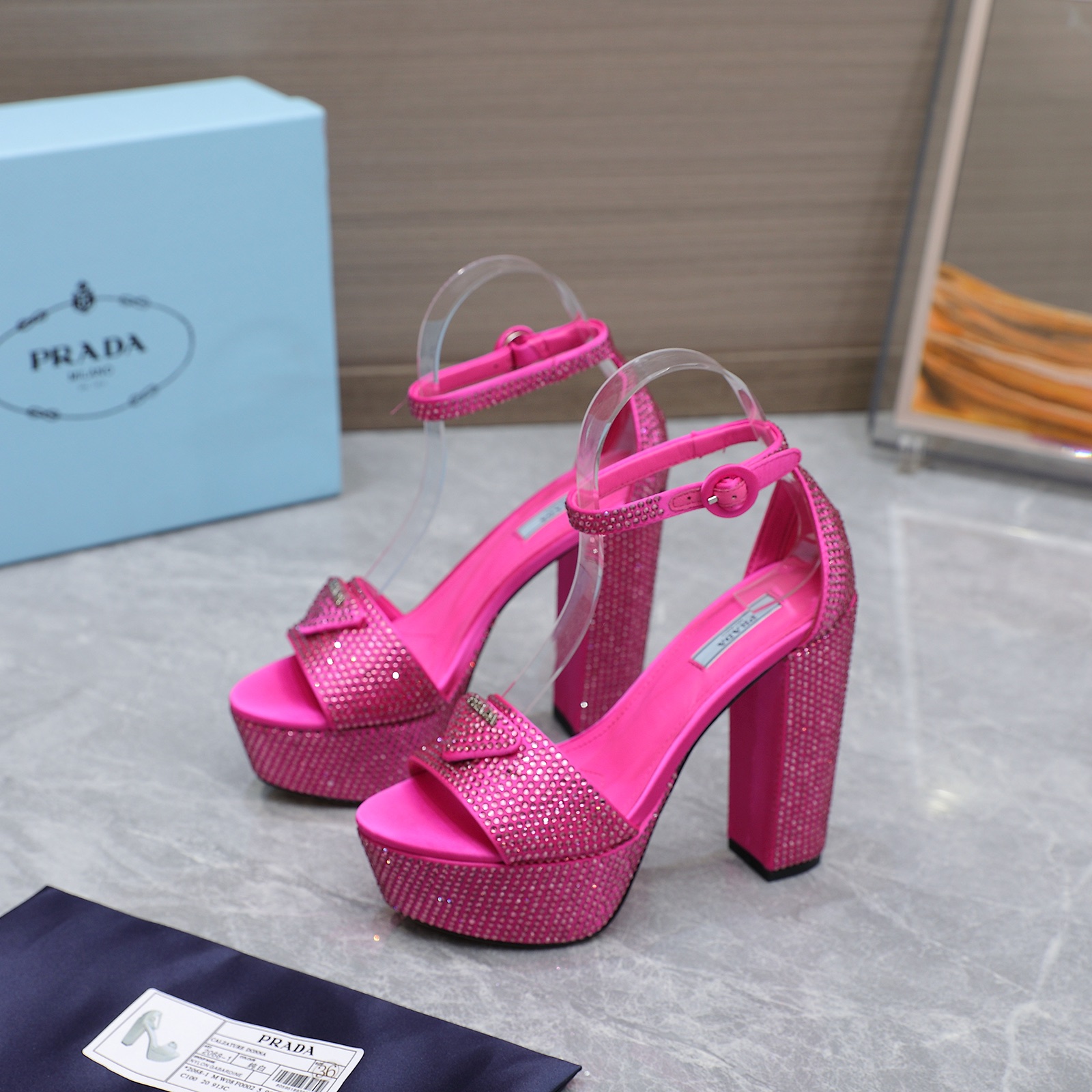Prada hot diamond thick heel sandals