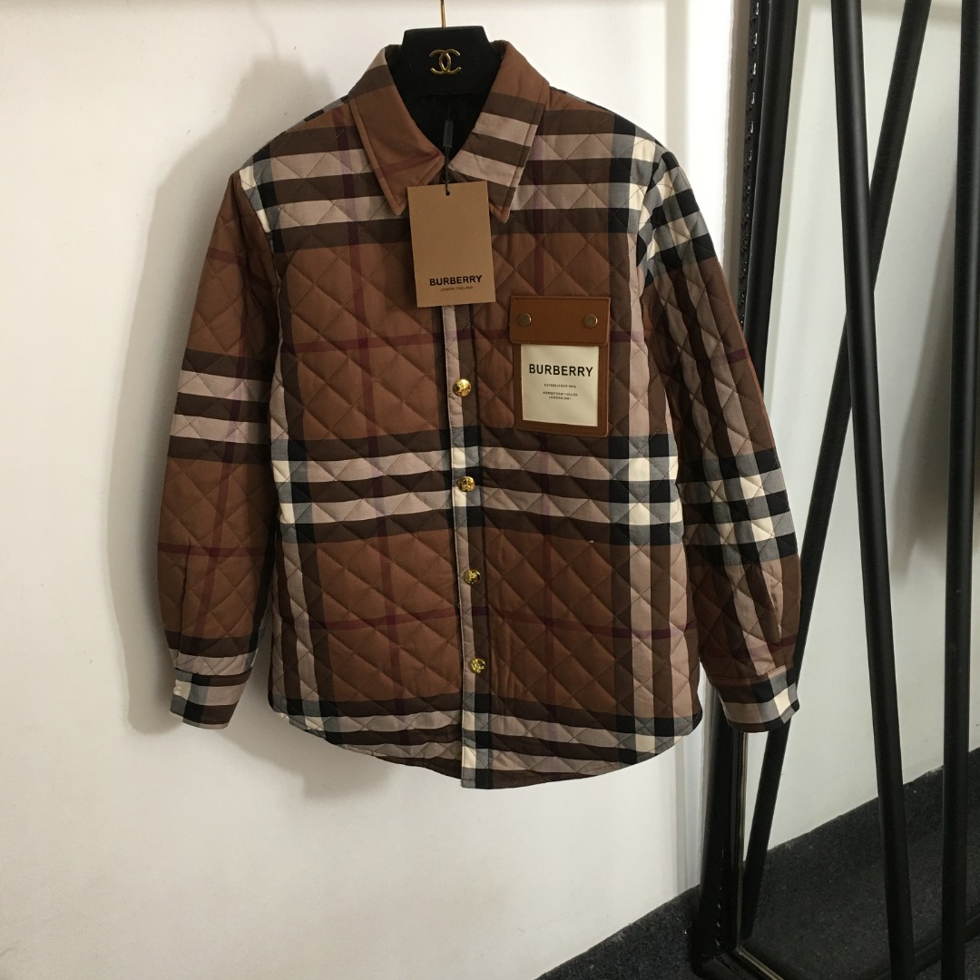 B New Style Leather Single Pocket Plaid Cotton Jacket