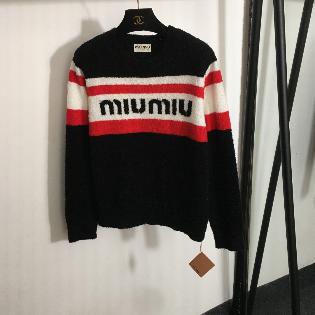 Miu new chest letter color matching long sleeve sweater
