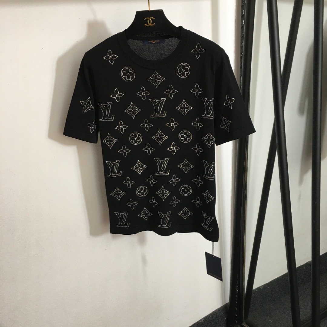 L new style old flower logo hot diamond short sleeve knitted sweater T-shirt