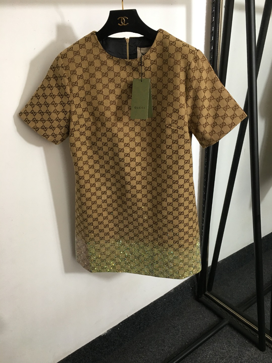 G design new color hot diamond monogram GG letter jacquard short sleeve dress