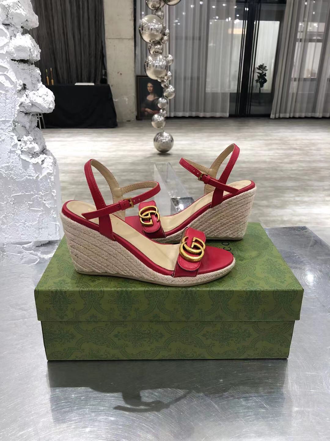 gucci strappy hemp wedge sandals