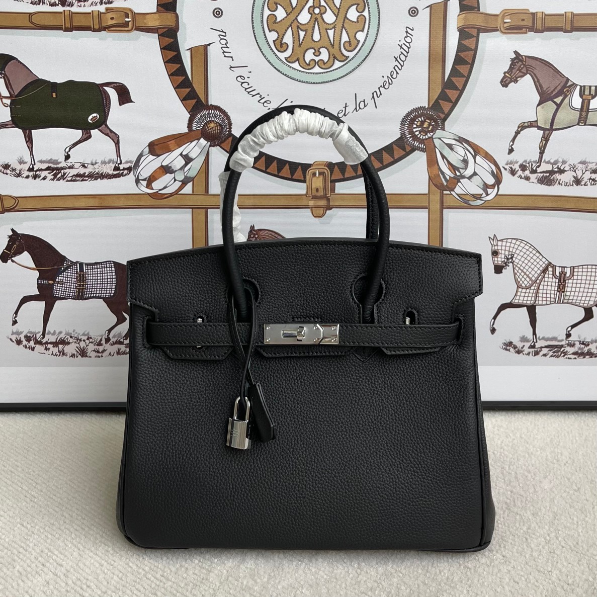 H design platinum leather silver buckle bag