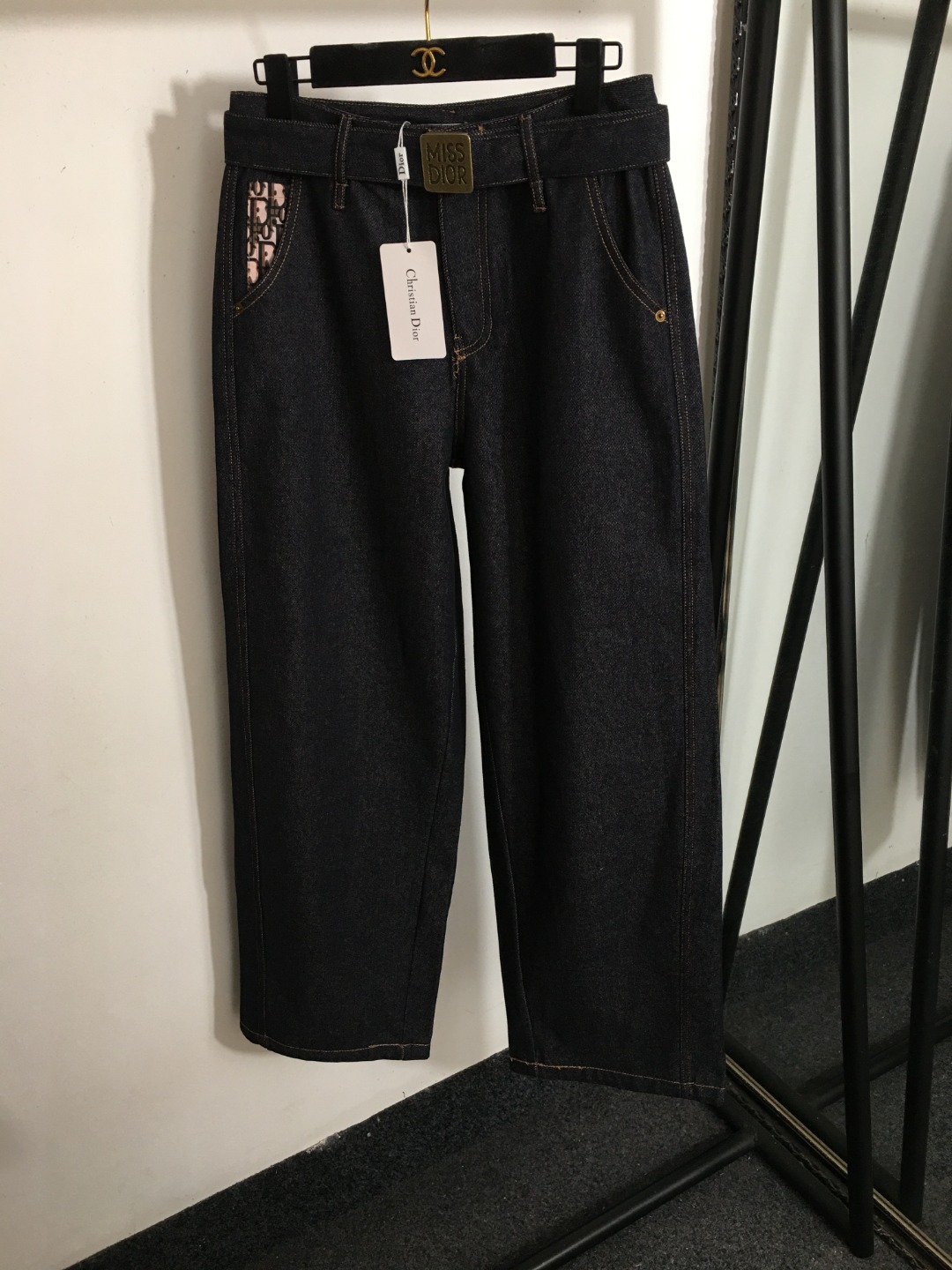 D design new MISS hardware waistband old flower pocket straight jeans