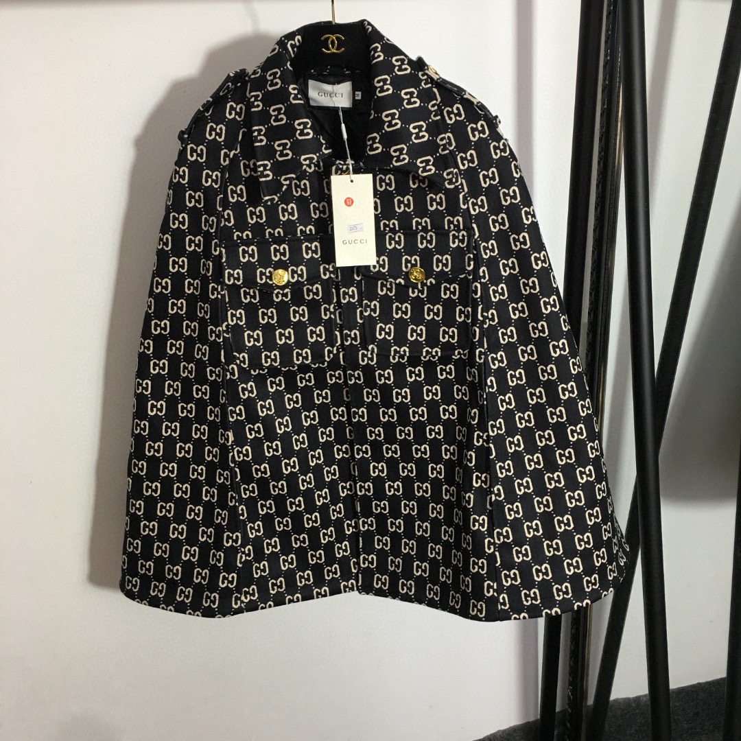 G new style all over double G letter print fur cape coat