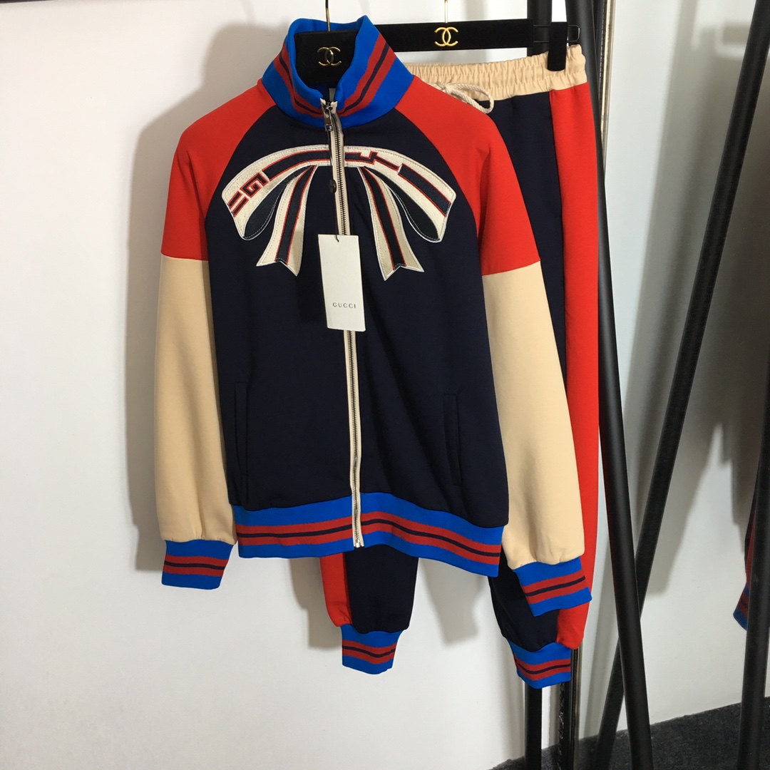G new custom logo zipper color matching sports suit