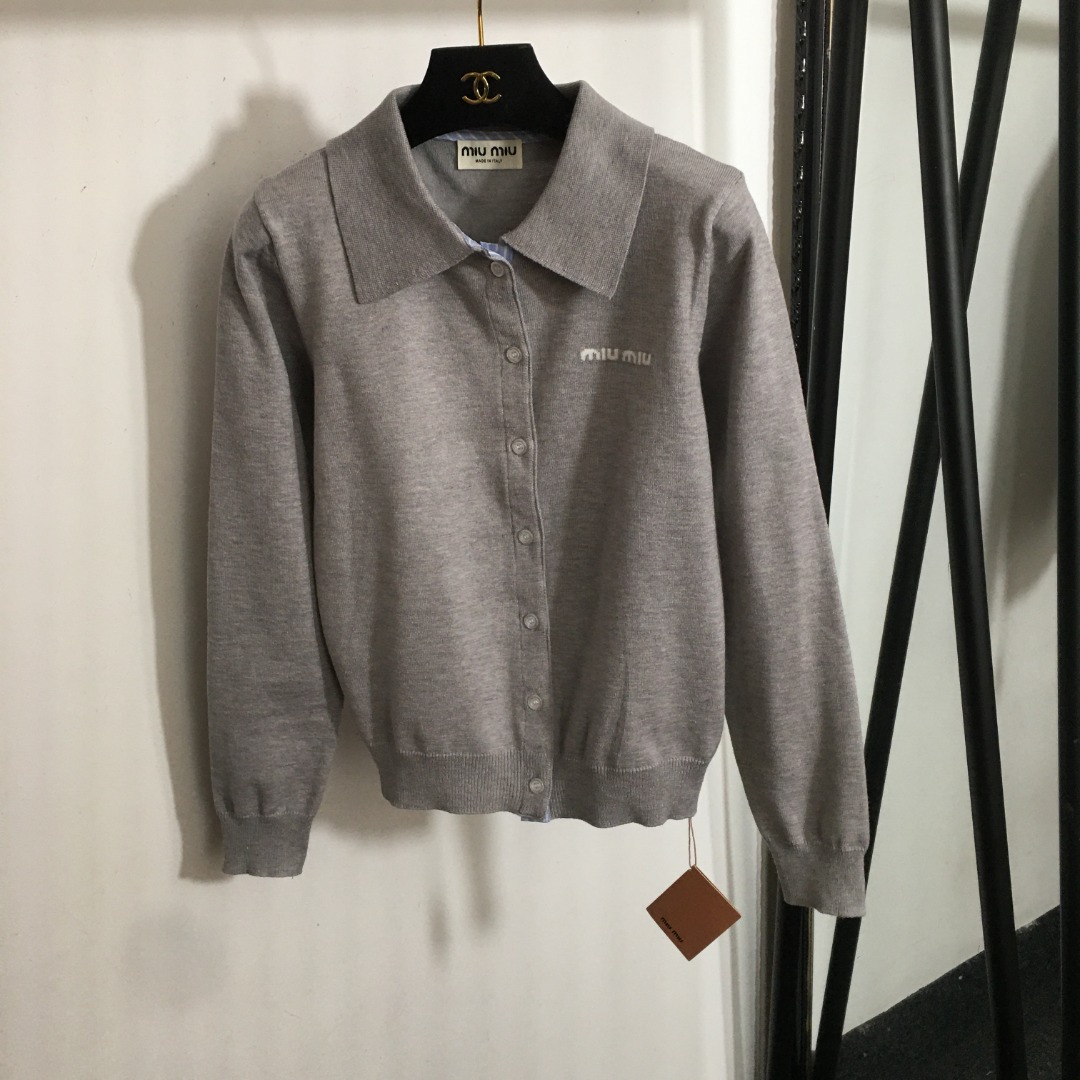 M new logo letter lapel long sleeve knitted cardigan