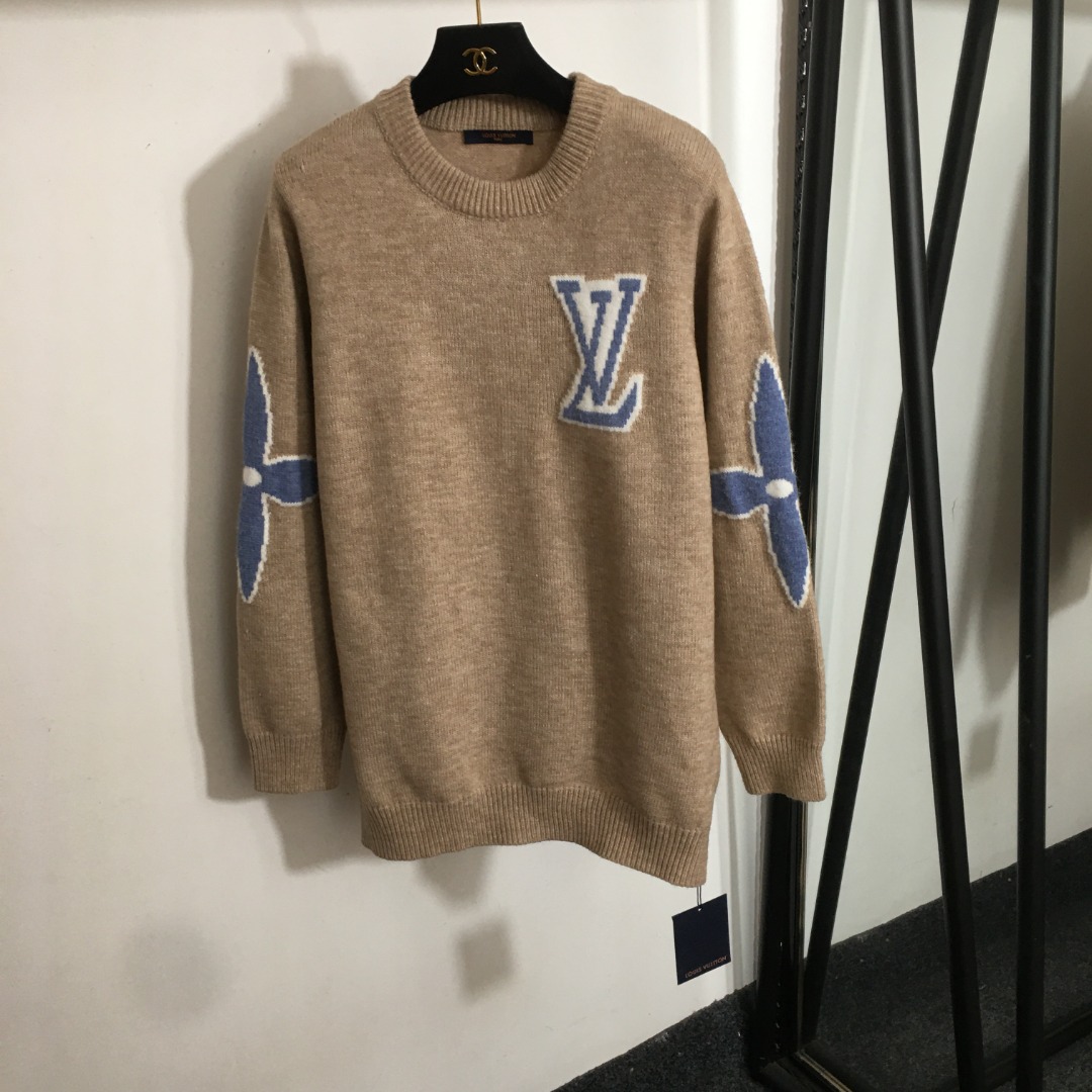 L design new contrast color logo pullover sweater