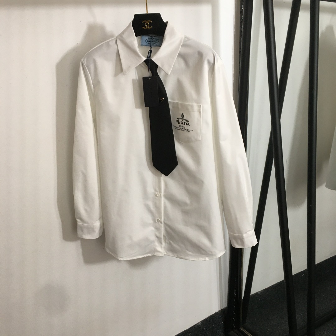 P design new triangle logo tie decoration versatile long sleeve shirt