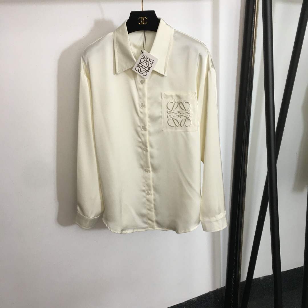 L new chest logo embroidered pocket back letter silk shirt