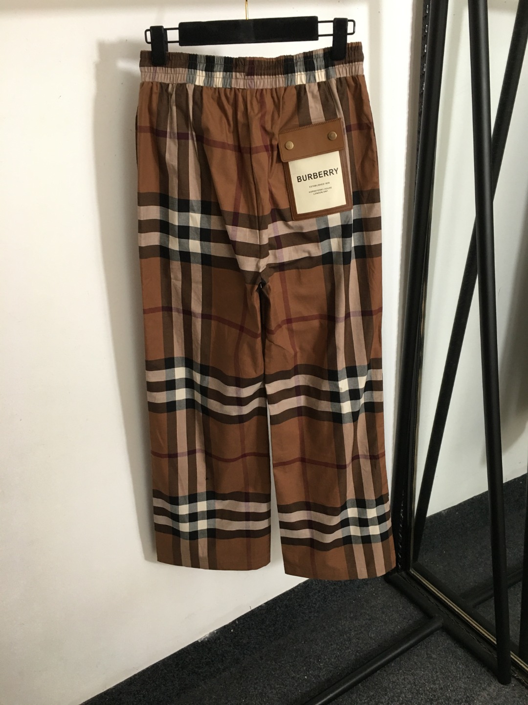 B design New Color-blocked Plaid High-waist Wide-leg Pants