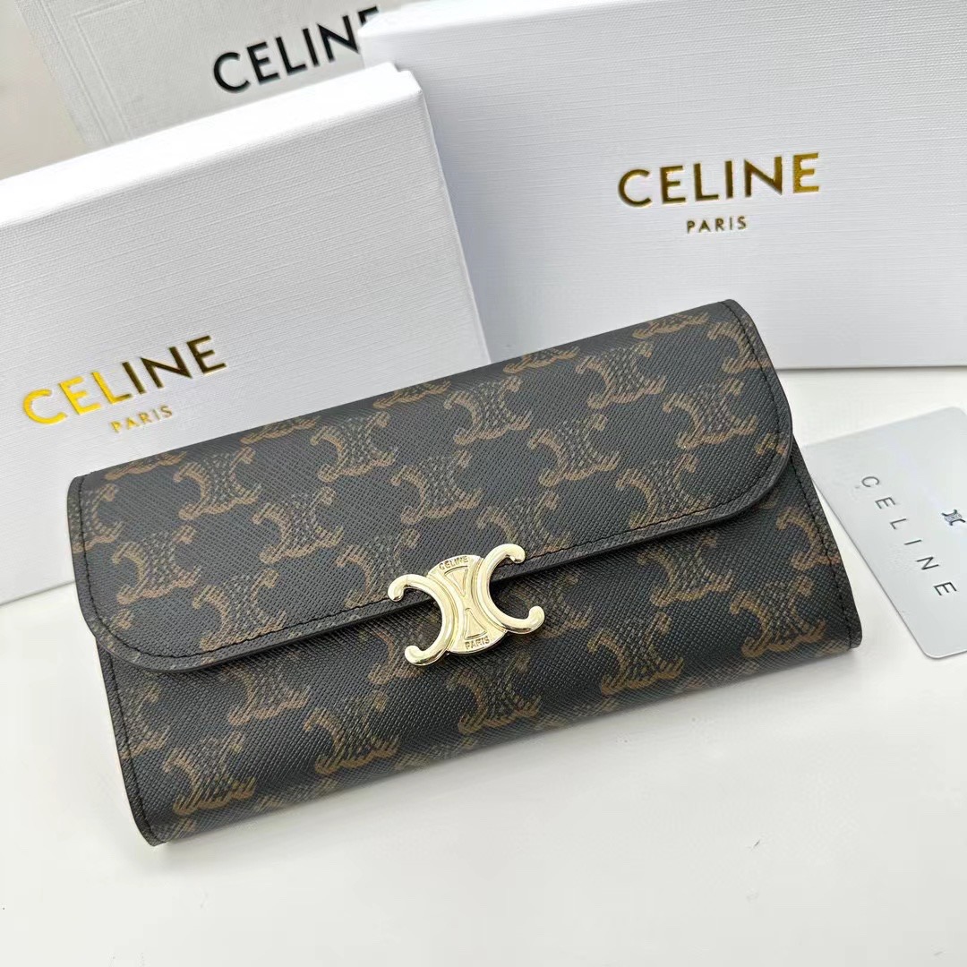 Black printed cowhide wallet with C design