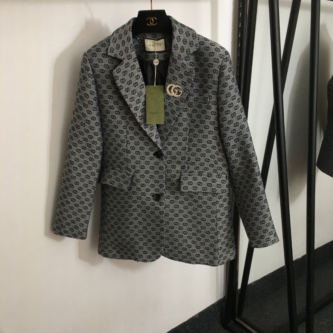 G new style all over GG jacquard slim fit suit jacket(With brooch)
